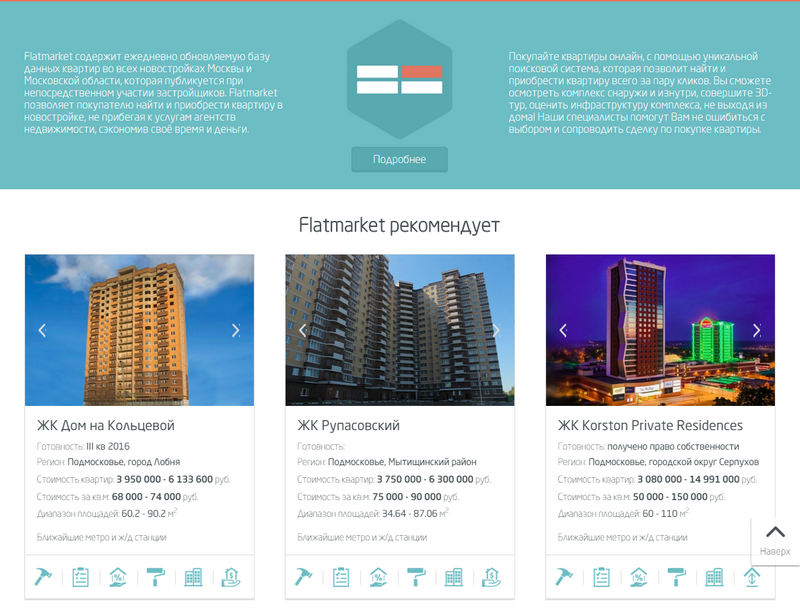 веб-представительство компании flatmarket - новый проект на рынке недвижимости